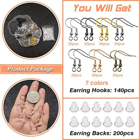 TOAOB 140pcs Earring Hooks Hypoallergenic 925 Sterling Silver Fish Hooks Ear Wires with Ball and Coil 7 Colors 18mm Nickel Free Earring Parts with Earring Backs for DIY Jewelry Making