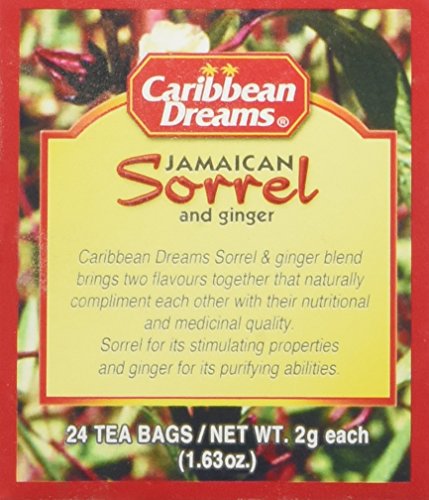 Caribbean Dreams Sorrel & Ginger Tea, 24 Tea Bags, All Natural, Caffeine Free, Herbal Tea, White, (CD S&G)