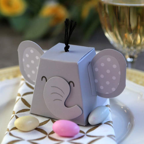 Kate Aspen Adorable Elephant Favor Box (Set of 12), One Size, Grey & Black