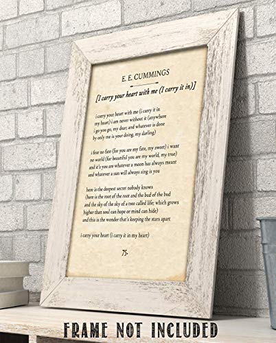 E E Cummings - I Carry Your Heart - 11x14 Unframed Motivational Wall Art - These Literature Book Posters are Perfect for English Classroom, Home Office or Anywhere you Want Motivational Posters