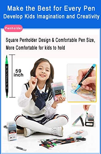 Kekelele Dual Tip Markers for Kids, Washable Markers Set, Art Markers with Stand Portable Box, Gift For Kids (24 Colours)
