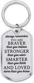 Inspirational Encouragement Gifts for Son Daughter Keychain Women Men College Students Teenage Boy Girls Birthday Wedding Always Remember You are Braver Engraved Key Ring for Men Teens