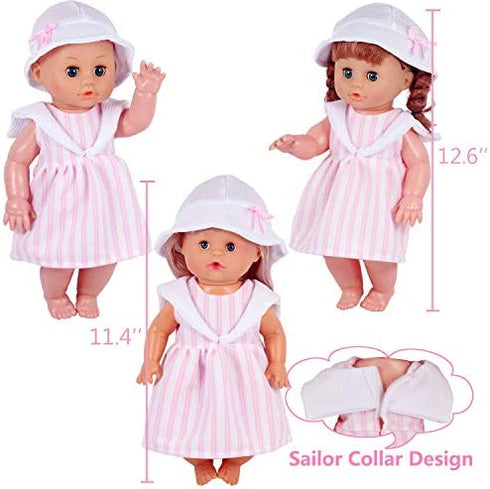 Young Buds for 11-12-13 Inch Alive American Doll Baby Doll Clothes Set of 5 Dress Costumes Gown Outfits Feeding Set with Pacifier Bib