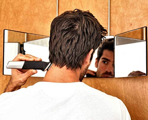 The Barbering Co. 3 Way Mirror - Real Glass | Trifold Mirror for Self Hair Cutting & Styling | DIY Haircut Tool to Cut, Trim, or Shave Your Head & Neckline at Home | Adjustable, Portable, Hands-Free
