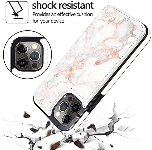 uCOLOR Flip Leather Wallet Case Card Holder for iPhone 12 Pro/12 Women and Girls with Card Holder Kickstand Marble Design Compatible with iPhone 12/iPhone 12 Pro 5G 6.1 inch (Rose Gold Marble)