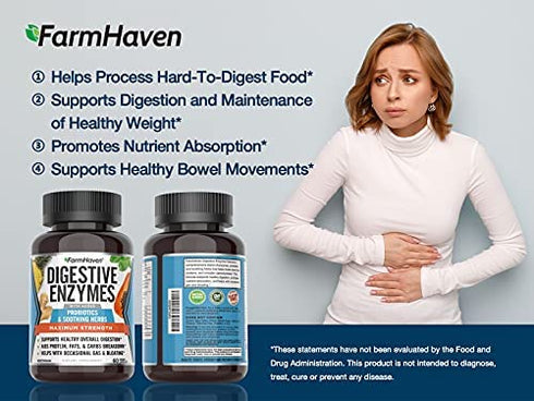 FarmHaven Digestive Enzymes Capsules, Digestion Supplements with Probiotics for Bloating & Bloat Gas Relief, Digest Aid - Enzyme Supplement to Boost Gut Health, Supplements for Digestive Health