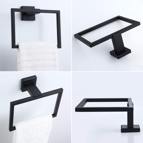 Towel Holder Matte Black, Angle Simple Stainless Steel Bathroom Hand Towel Rack, Square Towel Ring for Wall, 7.09-Inch
