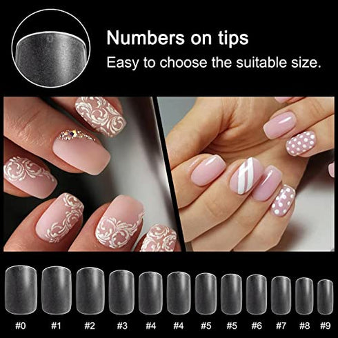 AORAEM Short Square Oval Nail Tips,240Pcs Full Matte Artificial Full Cover Soft Clear False Gel Nail Tips 10 Sizes with Box for Home DIY Nail Salon