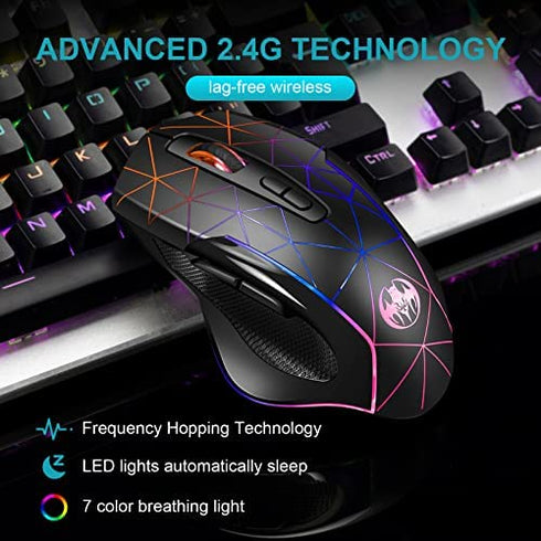 Wireless Gaming Mouse, VEGCOO C8 Rechargeable Wireless Mouse with 2.4G USB Receiver, 3 Level DPI, 400mah Lithium Battery, 7 Buttons, 7 Colors LED Lights for PC/Mac Gamer, Laptop and Desktop…