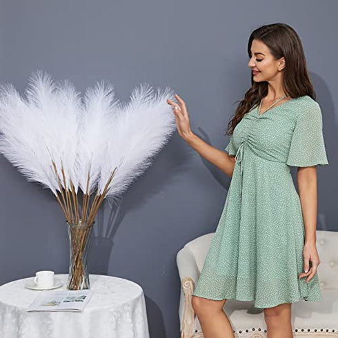 8 PCS Faux Pampas Grass Decor 38"/3.1FT Tall Fake Pompas Floral Large Artificial Pompous Grass Branches Plants for Floor Vase Filler Home Boho Decor (White)