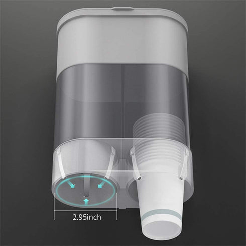 DAHAKII Cup Dispenser for Water Paper Cup Holder Wall Mounted Anti-Dust Cover Self Adhesive Pull Type Disposable Cups Holder (Gray)