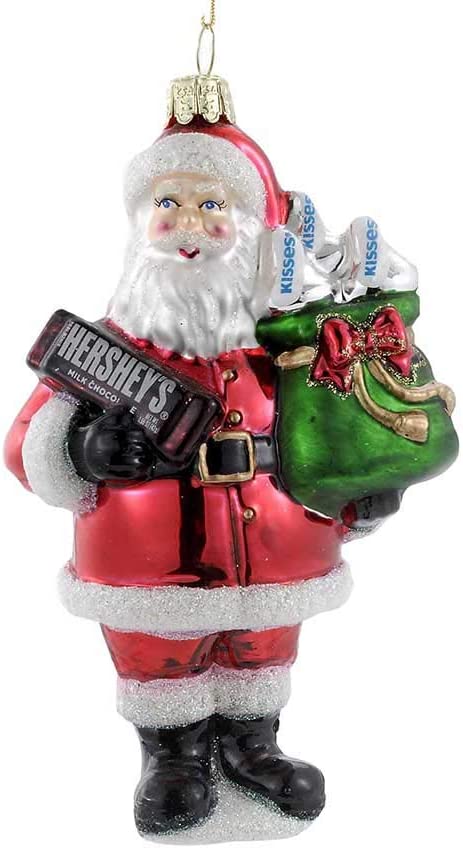 HERSHEY'S Kurt Adler Glass Santa Bar Ornament, 5-Inch