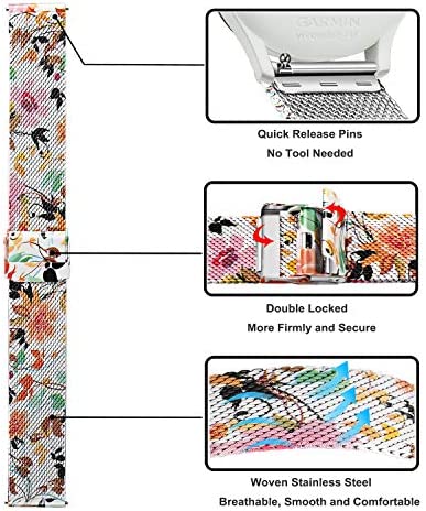TRUMiRR Flower Watch Band for Garmin Venu Sq 2 / Vivomove HR / Vivoactive 3 Women, Mesh Stainless Steel Watchband Quick Release Strap for Garmin Venu 2 Plus / Venu Sq / Forerunner 245 645 Music