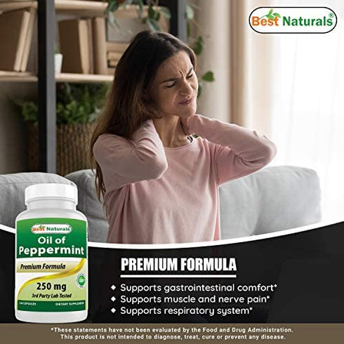 Best Naturals Peppermint Oil Bowel Soothing Dietary Supplement, 250 mg, 120 Count