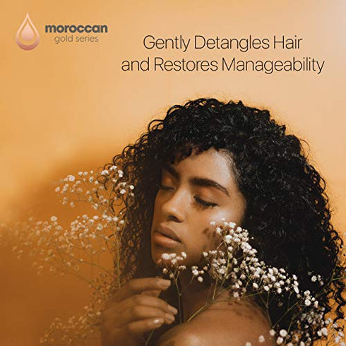 Moroccan Gold Series Leave-In Hair Mask – Argan Oil Hair Mask Enriched with Keratin – Nourishing and Gently Detangling Leave In Conditioner Spray For Curly Frizzy or Damaged Hair, 8.4 Fl.oz