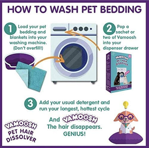 Vamoosh Pet Hair Dissolver 3 x 100g (1 box) Pet Hair Remover for Washing Machines – Dissolves dog hair, cat hair, horse hair etc in the laundry