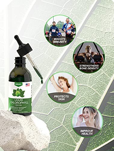 Chlorophyll Liquid Drops - 100% Natural Energy Booster and Immune Support - Internal Deodorant and Detox - Altitude Sickness Relief - Fast Absorption, Vegan & Non-GMO - 120 Servings(100mg)
