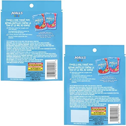Halls Kids Cough & Sore Throat Cherry Pops,10 Pops Each (Pack of 2)