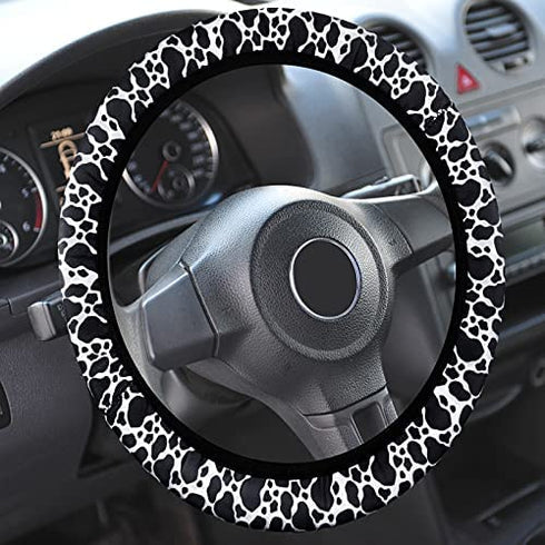 4 Pieces Cow Print Car Accessories Set, Cow Steering Wheel Cover, Cow Car Cup Mats and Cow Keyring Bracelet for Car, Truck, SUV