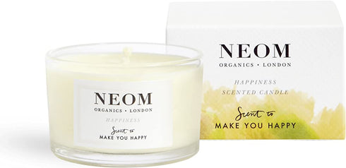 NEOM- Happiness Scented Candle, Travel Size | Essential Oil Aromatherapy Candle | Neroli, Mimosa & Lemon | Scent to Make You Happy