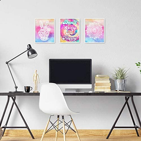 Teen Girl Room Wall Decor Art Prints - (UNFRAMED 8 x 10) Inspirational Wall Art, Motivational Quotes Posters for Kids, Tween Women Office Bedroom, Dorm, Cubicle, Desk (Don't Worry Be Happy)