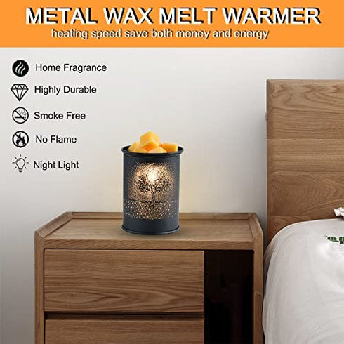 Metal Wax Melt Warmer kobodon Candle Wax Warmer for Scented Wax Melter Electric Wax Burner Wax Melts Wax Cubes Black Candle Lamp for Home Office Decor(Tree)
