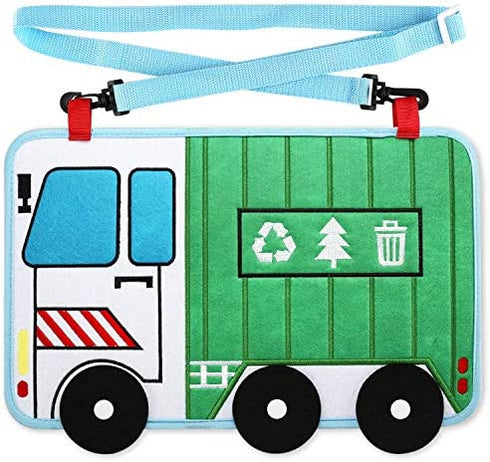 Toddler Busy Board, 14 in 1 Activity Board(Garbage Car Style), Montessori Sensory Toy for Fine Motor Skills, Learning Toy for Airplane or Car Travel, Preschool Educational Gift for Kids Boys Girls