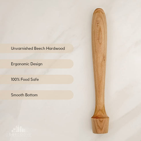Wooden Cocktail Muddler - 12 Inch Long Muddler - Bartender Gear for Home or Professional Bars - Perfect for Crushing Fruit, Pressing Mint and Sugar Cubes - Mint Muddler for Mojitos
