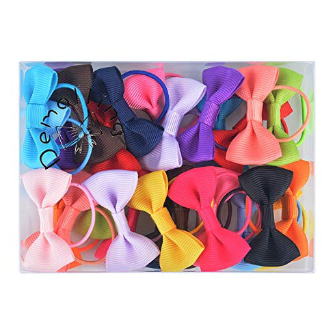 30 PCS Baby Tiny Hair Bows with Elastic Loop Ponytail Ties Pony Tail Holder Accessories for Infants Toddlers Girls Kids