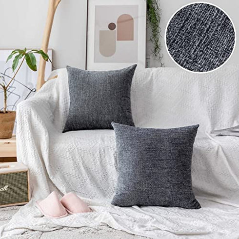 Home Brilliant Square Throw Pillows Cover Supersoft Chenille Velvet Plush Stripes Cushion Covers Decorative, 2 Packs, 18x18 inches (45cm), Dark Grey