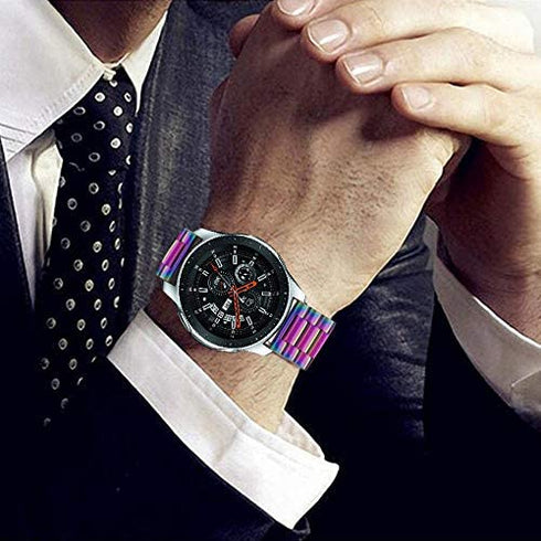 SPINYE Band Compatible for Samsung Gear S3 Frontier/Classic/Galaxy Watch 46mm / Galaxy Watch 3 45mm, 22mm Solid Stainless Steel Metal Replacement Strap for Women Men (Rainbow)