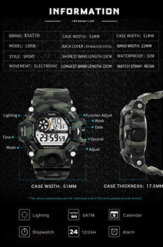KXAITO Men's Watches Sports Outdoor Waterproof Military Wrist Watch Date Multi Function Tactics LED Alarm Stopwatch
