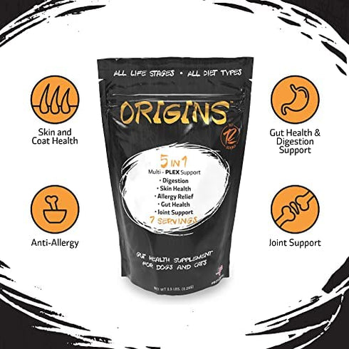 ROGUE PET SCIENCE Origins 5-in-1 Dog Supplement - Powdered Food Topper w/ Natural Omega 3 Fish Oil - Supports Healthy Digestion, Skin, and Coat - Helps Reduce Itching & Joint Inflammation (1/2 lb)