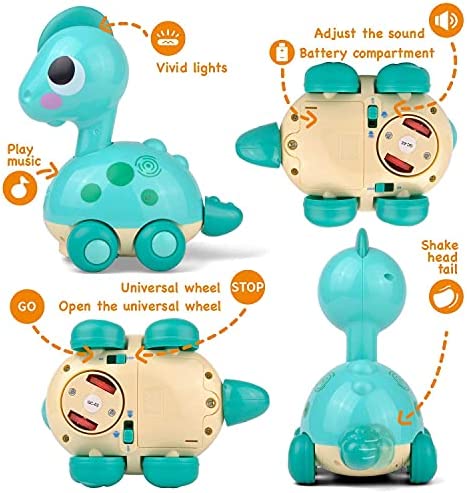 Kidpal Baby Toys 6 to 12 Months, Dinosaur Baby Boy Toys for 6 Month Old Boy Toys 12-18 Months with Music/Light Crawling Toys, Touch & Go Toddler Tummy Time Toys for 1 2 Year Old Boy & Girl Gifts