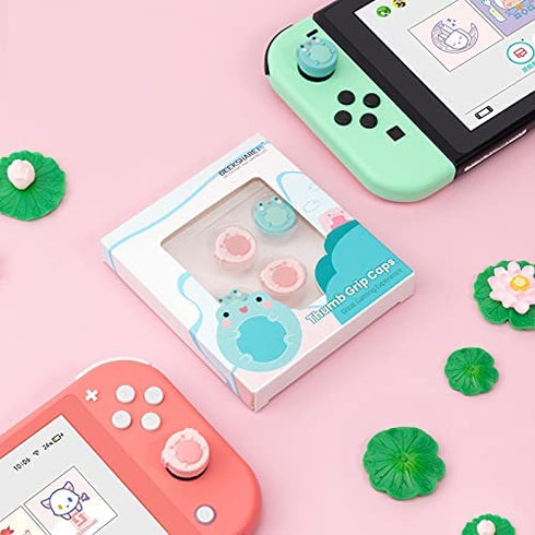 GeekShare Cute Animal Theme Silicone Joycon Thumb Grip Caps,Compatible with Nintendo Switch / OLED / Switch Lite,4PCS -- Frog & Axolotl
