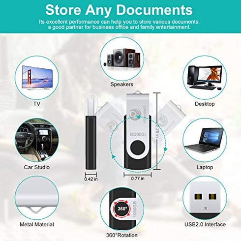 USB Flash Drive 1000GB, 2.0 USB Thumb Drives YSeaWolf for Computer/Laptop, External Data Storage Drive with Rotated Design, Memory Stick, Jump Drive Storage for Storing Photo/Video/Music/File(Black)