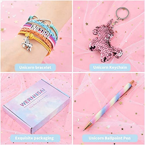Magic Unicorn Notebook Set - Sequins Journals Unique Gift for Girls Travel School Office Notepad Memos A5 Diary Notebooks Unicorn Gel Pen Bracelet Key-chain with Locks and Keys