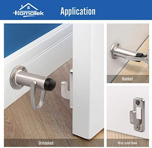 HOMOTEK Heavy Duty Latch Hook Stop,Door Holder Stopper with Sound Dampening Rubber Bumper Wall Mounted, Brushed Satin Nickel, 1 Pack