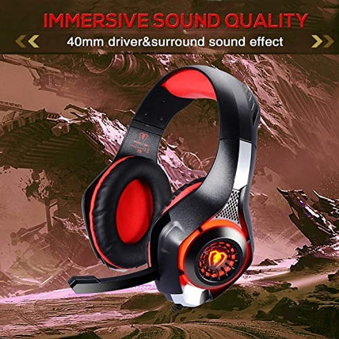 BlueFire 3.5mm PS4 Gaming Headset Headphone with Microphone and LED Light Compatible with Playstation 4, PS5, Xbox one, PC (Red)