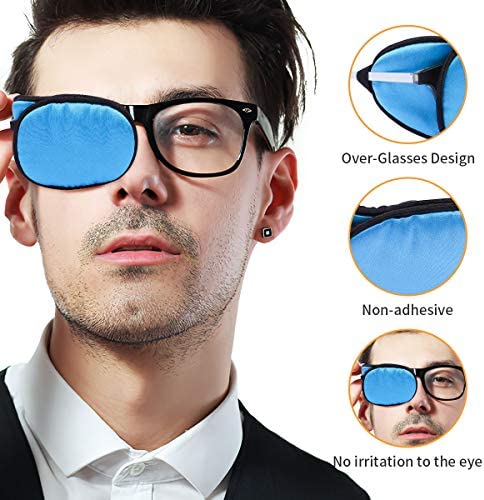 eZAKKA Eye Patches for Adults, Eye Patch for Glasses Silk Patch for Lazy Eye Amblyopia Strabismus and After Surgery (Navy Blue+Black)
