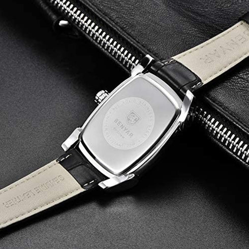 BENYAR Watch for Men Date Week Moon Phases Square 3ATM Waterproof Black Brown Blue Leather Strap Fashion Casual Classic Retro Rectangle Men's Wrist Watches Perfect Gifts for Friend