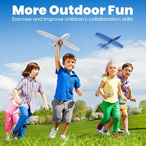 EagleStone ES22 Airplane Toys, 2 Pack 13.05'' Paper Plane with LED Lights, 2 Flight Mode Glider, Throwing Foam Airplane Flying Toy for Kid 3 4 5 6 7 8 9 Years Old Boys Girls, Birthday Party Favor Gift