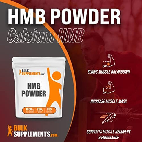 BulkSupplements.com HMB Powder (?-Hydroxy ?-Methylbutyrate) - HMB Supplement for Muscle Recovery & Endurance - No Filler Powder, Calcium HMB - 1000mg per Serving (250 Grams - 8.8 oz)