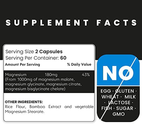 Triple Magnesium Complex Supplement(120 Vegan Capsules) - 1000mg of Magnesium Glycinate Malate and Citrate for Max Absorption TRAACS® - Calm Magnesium Complex Supplements