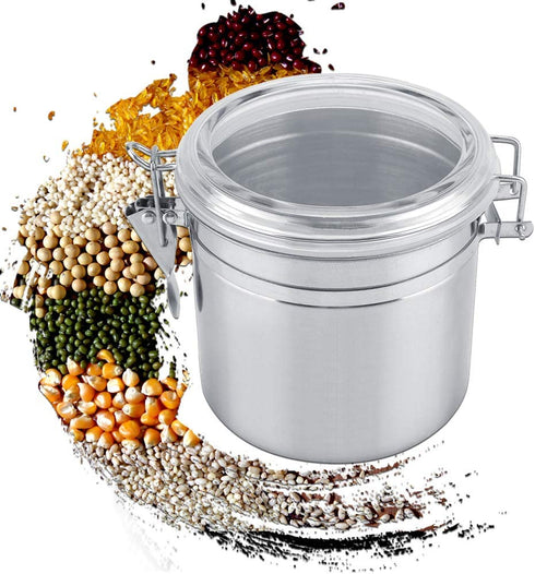 Food Storage Jar, Stainless Steel Coffee Container Airtight Sealed Food Storage Canister with Hinged Lid for Sugar Candy Tea Bean Spices Nuts Cereal or Snacks(1100ml)