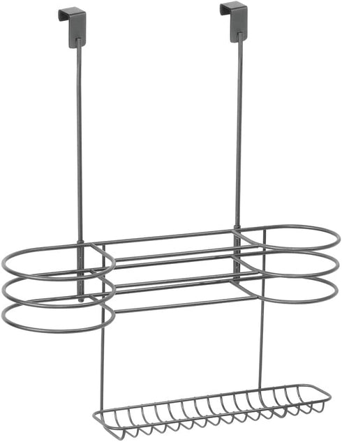 mDesign Metal Bathroom Over Cabinet Door Hair Care & Styling Tool Organizer Holder, Vanity Storage for Hair Dryer, Flat Irons, Curling Wands, Hair Straighteners - 3 Sections, Heat Safe - Graphite Gray