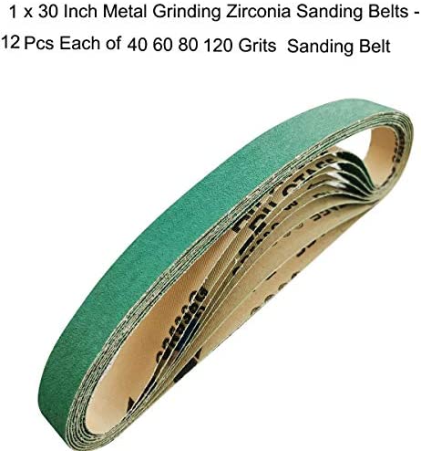 Sackorange 12 PCS 1 x 30 Inch Metal Grinding Zirconia Sanding Belt 3 Pcs Each of 40 60 80 120 Grit Belt for Polished Steel, Stainless Steel, Cast Iron, Carbon Steel, etc, (1 X 30 Inch)