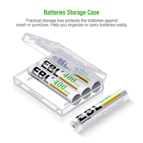 EBL Rechargeable AAAA Batteries 4 Counts with Smart Battery Charger - 400mAh AAAA Battery Surface Pen Battery and Universal Battery Charger for AA AAA AAAA Ni-MH Ni-CD Rechargeable Batteries