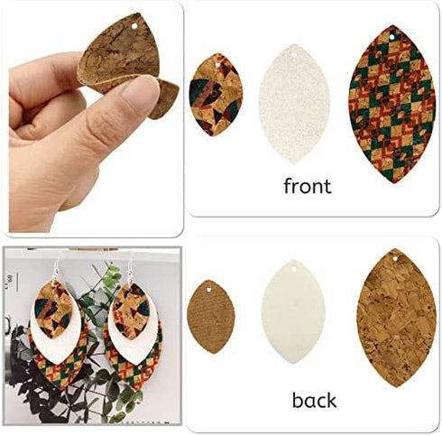 AOUXSEEM 321 Pcs Faux Leather Earrings DIY Making Kit for Beginners, Contains 96 Pre Cut Evil Eye Earring Pieces with Hooks Jump Rings Opener Earring Display Cards and Self-Adhesive Bags (Real Cork)