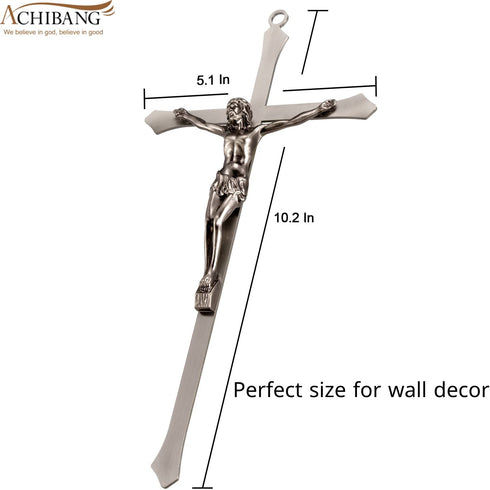 ACHIBANG Crucifix Wall Cross, Metal Hanging Crosses for Room Decor/ Catholic Crucifixes Gifts, 10 Inch
